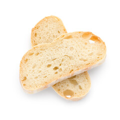 Sliced white bread top view isolated on white bacground