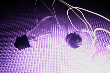 purple light bulbs with energy flowing out