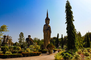 Obraz premium A beautiful view of statues in Buddha Park at Nong Khai, Thailand.