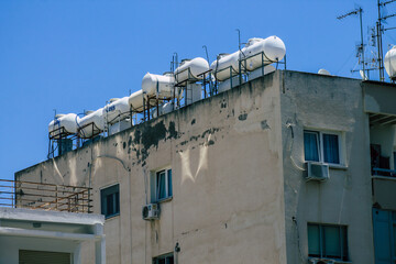 View of the facade of a building located on the coastal avenue right in the heart of the city of Limassol in Cyprus island