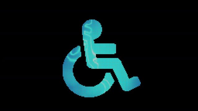 The symbol wheelchair is assembled from small balls. Then it shimmers with blue. It crumbles and disappears. In - Out loop. Alpha channel