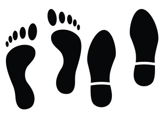 Human footprint & shoe print silhouette flat icons