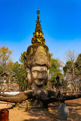 Obraz premium A beautiful view of statues in Buddha Park at Nong Khai, Thailand.
