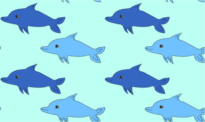 
Baby marine dolphins seamless pattern on a blue background. Beautiful wallpaper.