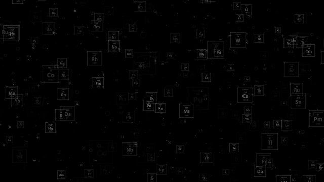 Looping Periodic Elements intro.PNG Alpha.Camera zoom in through flying chemistry periodic table of elements.Elements switching.Alpha channel.