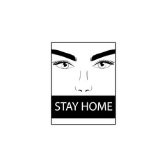 Stay home concept fashionable beautiful woman wearing a mask. Vector illustration. COVID-19 design concept.