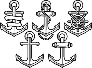 vector vintage anchor icon set on background - Vector