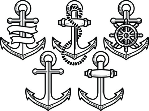 vector vintage anchor icon set on background - Vector
