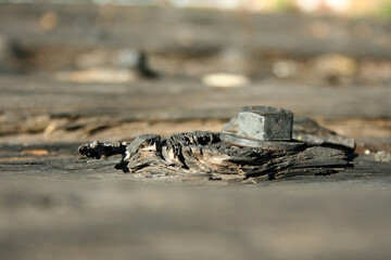 rustic wood with a metal bolt