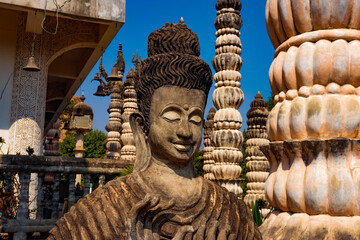 Obraz premium A beautiful view of statues in Buddha Park at Nong Khai, Thailand.