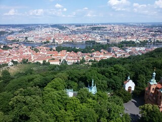 Fototapeta premium View of Prague from a high hill and tower