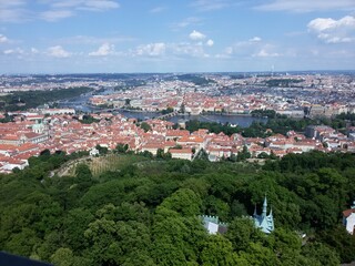 Fototapeta na wymiar View of Prague from a high hill and tower