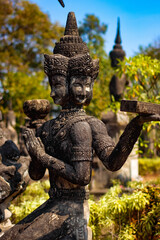 A beautiful view of statues in Buddha Park at Nong Khai, Thailand.