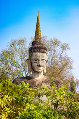 A beautiful view of statues in Buddha Park at Nong Khai, Thailand.