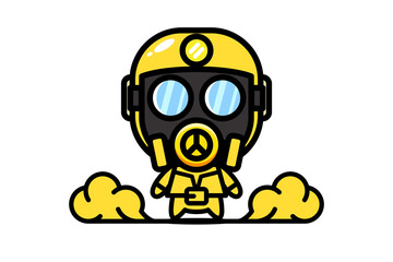 Cute researcher character with mask for biohazard gas
