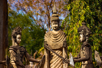 A beautiful view of statues in Buddha Park at Nong Khai, Thailand.