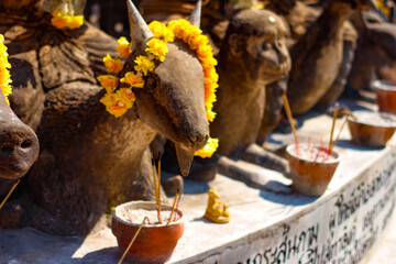 A beautiful view of statues in Buddha Park at Nong Khai, Thailand.