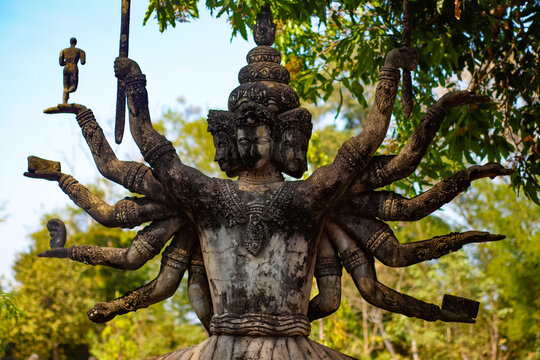 A beautiful view of statues in Buddha Park at Nong Khai, Thailand.