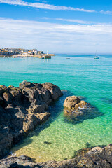 Crystal clear transparent waters at St Ives, Cornwall, England