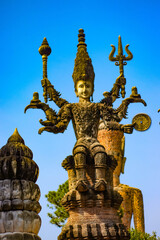 Fototapeta na wymiar A beautiful view of statues in Buddha Park at Nong Khai, Thailand.