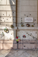 Memorial site of October 25, 1956 on arcade by Kossuth Square Parliament in Budapest, Hungary