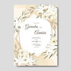 Wedding invitation card template set with beautiful floral  leaves decoration Premium Vector