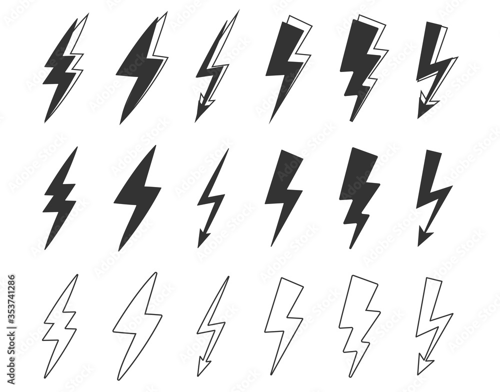 Aufkleber vector graphic of flat thunder and bolt lighting flash icons set vector on white background. thunder