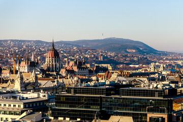 Fototapeta na wymiar Panoramic view from one church tower in Budapest