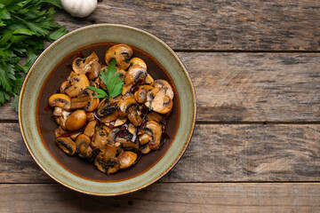 Mexican mushrooms with garlic and guajillo chili peppers also called 