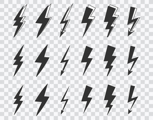 vector graphic of flat thunder and bolt lighting flash icons set vector on transparent background. thunder icon for marketing element, etc.