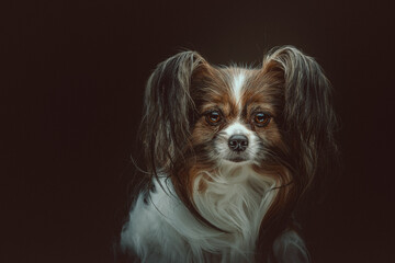 Adorable Papillon Dog. Studio shot.