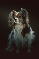 Adorable Papillon Dog. Studio shot.