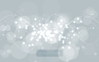 Abstract gray background with glowing swirl lines sparkles and glitter