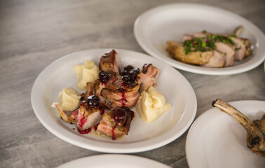 meat dishes are well served and served on the table