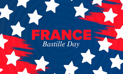 Bastille Day in France. National happy holiday, celebrated annual in July 14. French flag. France independence and freedom. Patriotic elements. Festive design. Vector poster illustration