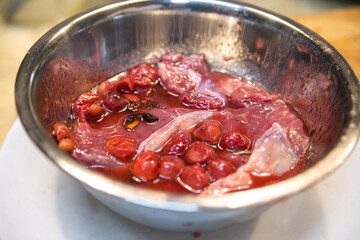 the meat is marinated in cherry juice