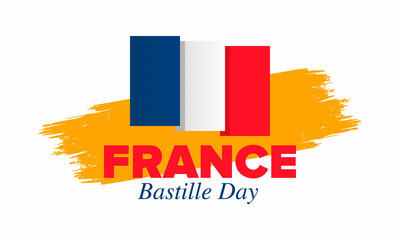 Bastille Day in France. National happy holiday, celebrated annual in July 14. French flag. France independence and freedom. Patriotic elements. Festive design. Vector poster illustration