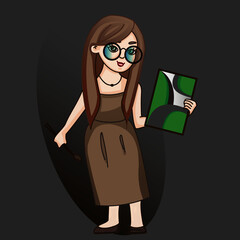 girl with glasses drawing