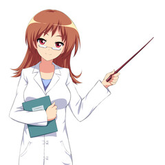 Young anime teacher/doctor with a pointer
