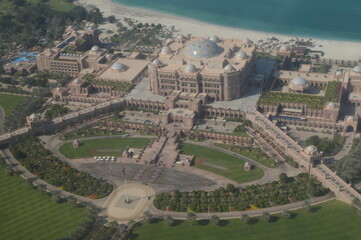 Bird's eye and aerial view of Abu Dhabi city from observation deck