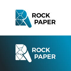 R + rock + paper. Rock paper logo.