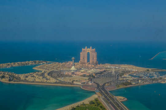 Bird's Eye And Aerial Drone View Of Abu Dhabi City From Observation Deck