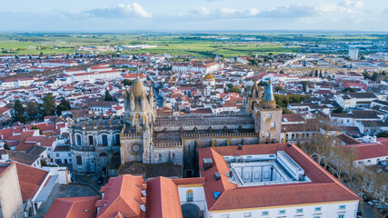 Fototapeta na wymiar Aerial view of the Évora Cathedral and the historic center in the background. beautiful panoramic view of the cathedral of the city of Évora in Portugal