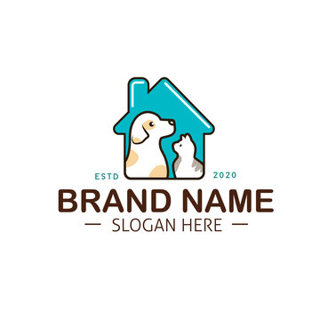 House for cat and dog. Pet care logo with home icon