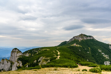 Beautiful view from Ceahlau mountain over the "Toaca peak" (Romania)