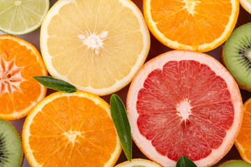 Fototapeta na wymiar Variety of juicy citrus fruits