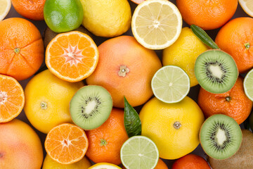 Variety of juicy citrus fruits