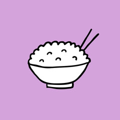 doodle icon. rice with chopsticks. isolated on white background. vector illustration