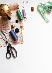 sewing lessons. dressmaker's table. clothes designer. Flet lay concept. © V. Levkina