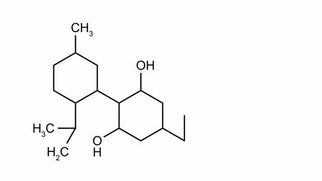 Animated cannabidiol cbd molecule skeletal structure, 4k with alpha channel